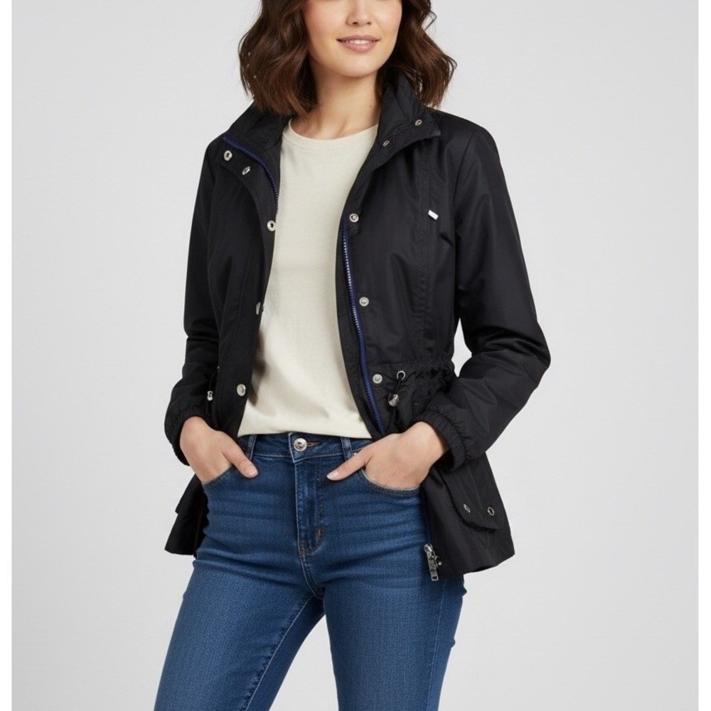 Jones New York Womens Full Zip Long Sleeve Windbreaker Rain Jacket Size PM